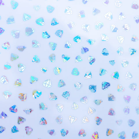 1/8" Iridescent Diamonds on White Acrylic Sheets