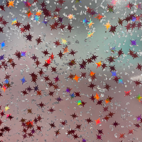 1/8" Pink Stars & Silver Chunks Shaped Glitter Cast Acrylic Sheets
