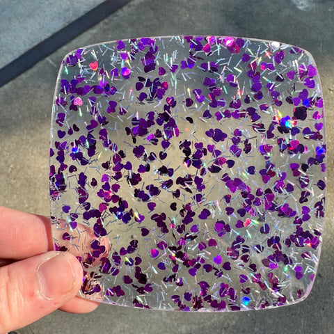 1/8" Purple Heart & Tinsel Shaped Glitter Cast Acrylic Sheets