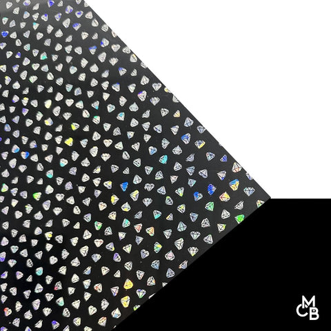 1/8" Iridescent Diamonds on Black Acrylic Sheets