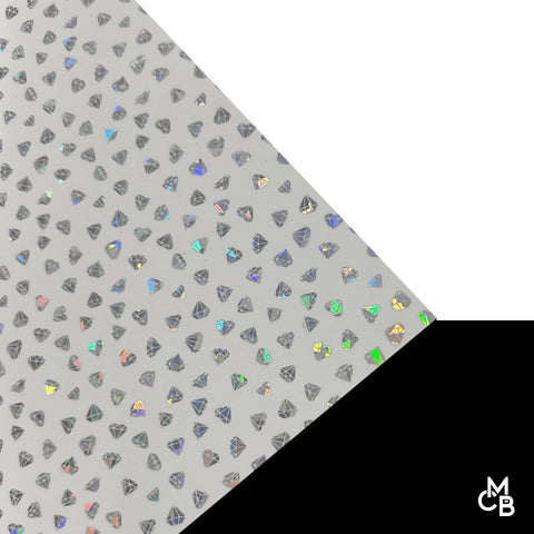 1/8" Iridescent Diamonds on White Acrylic Sheets