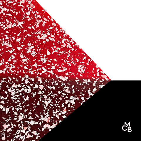 1/8" Silver Flakes on Red Luxe Cast Acrylic Sheets