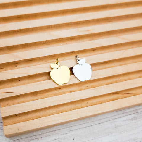 Apple Charms with Attached Jump Rings (Silver or Gold), 5 Total, Metal Blank #127