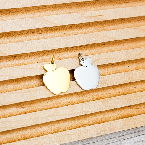 Apple Charms with Attached Jump Rings (Silver or Gold), 5 Total, Metal Blank #127