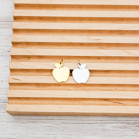 Apple Charms with Attached Jump Rings (Silver or Gold), 5 Total, Metal Blank #127