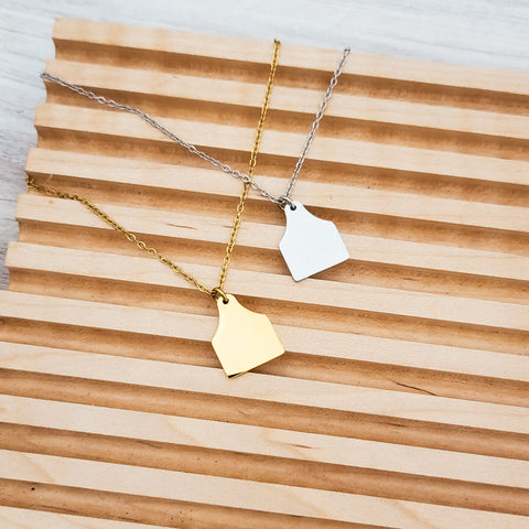 Cow Tag Pendant Necklace (Silver or Gold), 1 Total, Metal Blank #131