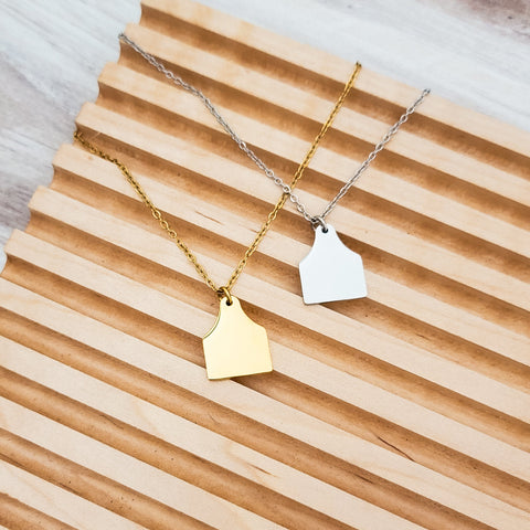 Cow Tag Pendant Necklace (Silver or Gold), 1 Total, Metal Blank #131