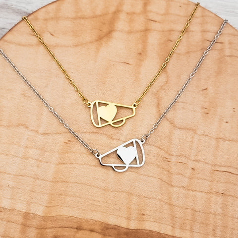 Petite Cheer Megaphone Necklace (Silver or Gold), 1 Total, Metal Blank #132