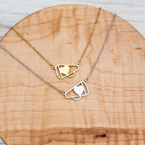 Petite Cheer Megaphone Necklace (Silver or Gold), 1 Total, Metal Blank #132