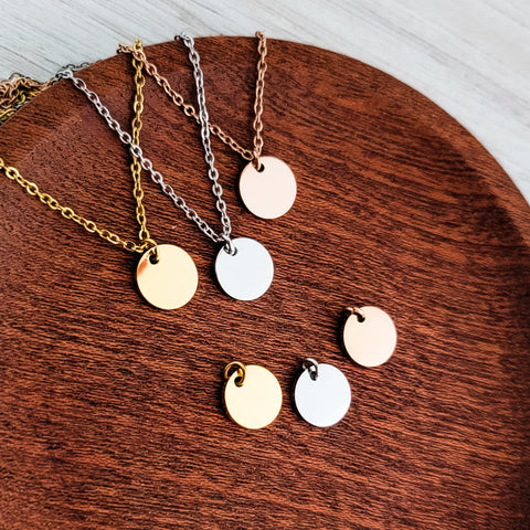 10mm Disc Necklace (Silver, Gold, or Rose Gold) and Optional Extra Discs, Metal Blank #133