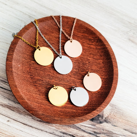 20mm Disc Necklace (Silver, Gold, or Rose Gold) and Optional Extra Discs, Metal Blank #134