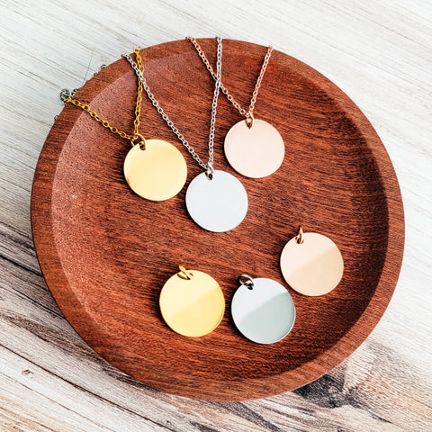 20mm Disc Necklace (Silver, Gold, or Rose Gold) and Optional Extra Discs, Metal Blank #134
