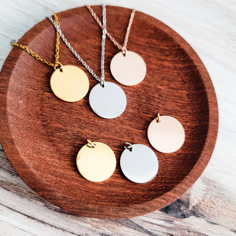 20mm Disc Necklace (Silver, Gold, or Rose Gold) and Optional Extra Discs, Metal Blank #134