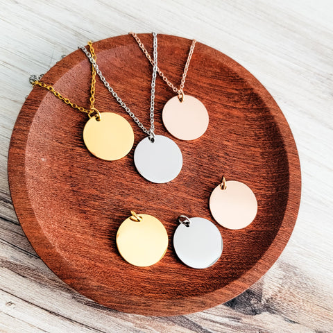 25mm Disc Necklace (Silver, Gold, or Rose Gold) and Optional Extra Discs, Metal Blank #135