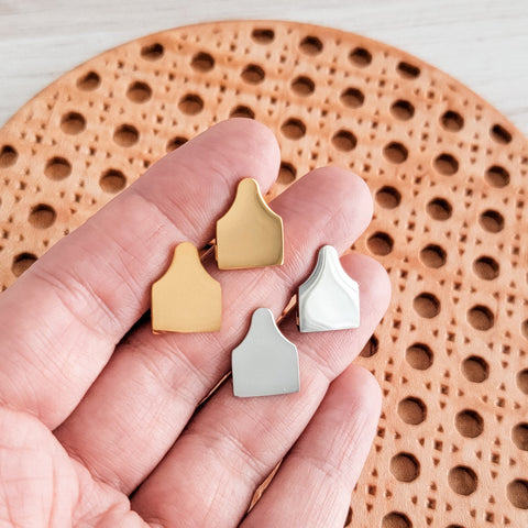Cow Tag Studs (Silver or Gold), 1 Pair Total, Metal Blank #136