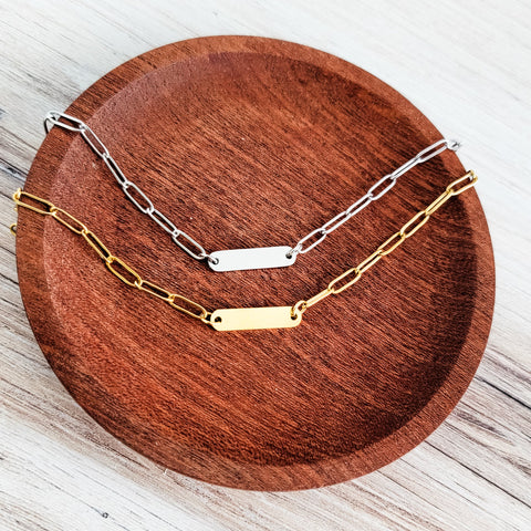 Oval Bar Paperclip Necklace (Silver or Gold), 1 Total, Metal Blank #137