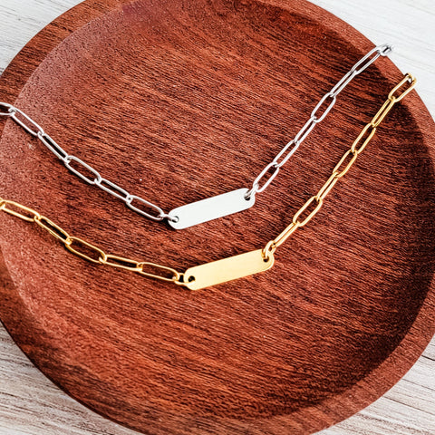 Oval Bar Paperclip Necklace (Silver or Gold), 1 Total, Metal Blank #137
