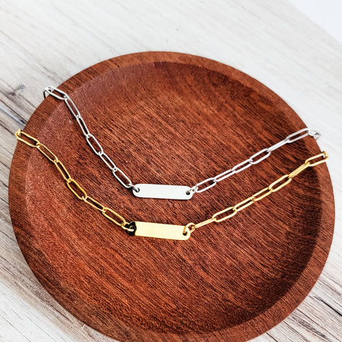 Oval Bar Paperclip Necklace (Silver or Gold), 1 Total, Metal Blank #137