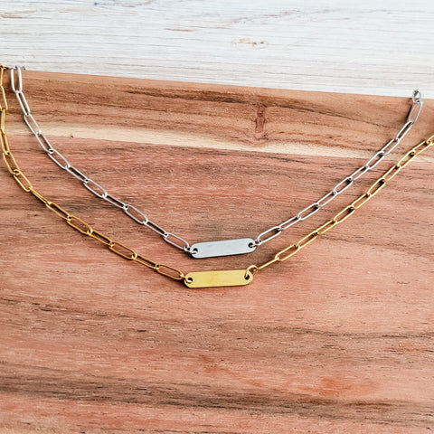 Oval Bar Paperclip Necklace (Silver or Gold), 1 Total, Metal Blank #137