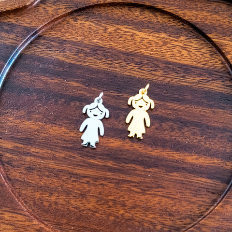 Girl Charms with Attached Jump Rings (Silver or Gold), 5 Total, Metal Blank #147