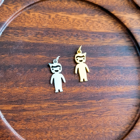 Boy Charms with Attached Jump Rings (Silver or Gold), 5 Total, Metal Blank #146