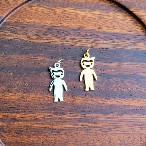Boy Charms with Attached Jump Rings (Silver or Gold), 5 Total, Metal Blank #146