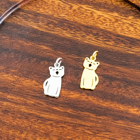 Cat Charms with Attached Jump Rings (Silver or Gold), 5 Total, Metal Blank #149