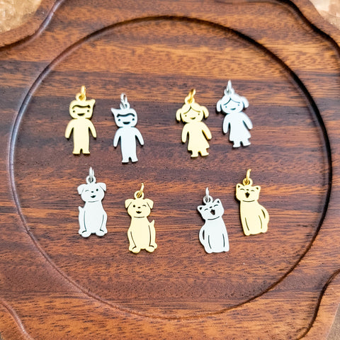 Dog Charms with Attached Jump Rings (Silver or Gold), 5 Total, Metal Blank #148