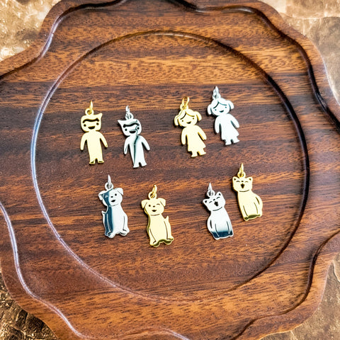 Girl Charms with Attached Jump Rings (Silver or Gold), 5 Total, Metal Blank #147