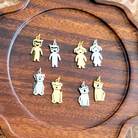 Cat Charms with Attached Jump Rings (Silver or Gold), 5 Total, Metal Blank #149