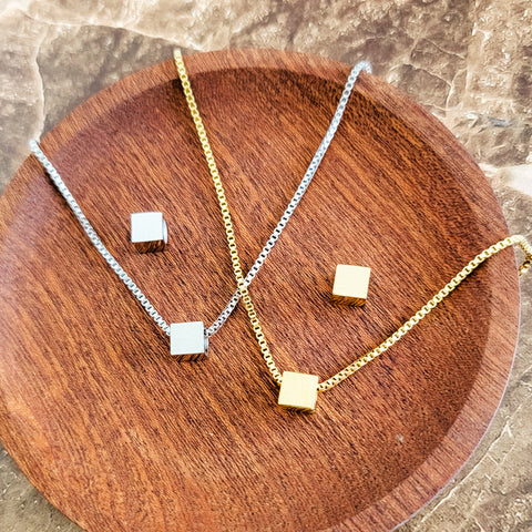 Tiny Square Charm Necklace (Silver or Gold) or Optional Extra Beads, Metal Blank #144