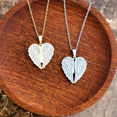 Sparkling Wings Hidden Heart Necklace (Silver or Gold) with Pave Cubic Zirconia CZ, 1 Total, Metal Blank #145