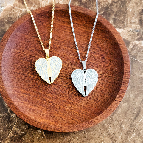 Sparkling Wings Hidden Heart Necklace (Silver or Gold) with Pave Cubic Zirconia CZ, 1 Total, Metal Blank #145