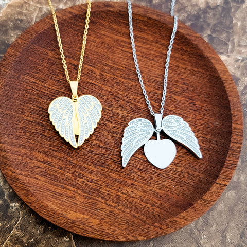 Sparkling Wings Hidden Heart Necklace (Silver or Gold) with Pave Cubic Zirconia CZ, 1 Total, Metal Blank #145