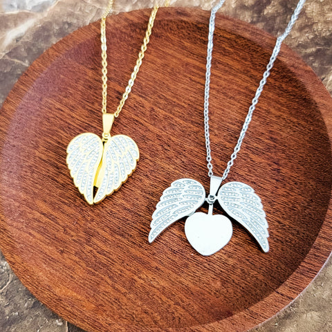 Sparkling Wings Hidden Heart Necklace (Silver or Gold) with Pave Cubic Zirconia CZ, 1 Total, Metal Blank #145