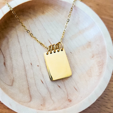 Mini Notebook Necklace (Silver or Gold), 1 Total, Metal Blank #152