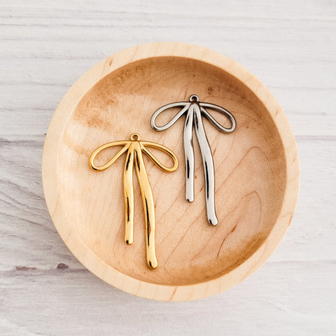 Large Draped Bow Stainless Steel Pendant (Silver or Gold), 10 Pieces, Bow #45