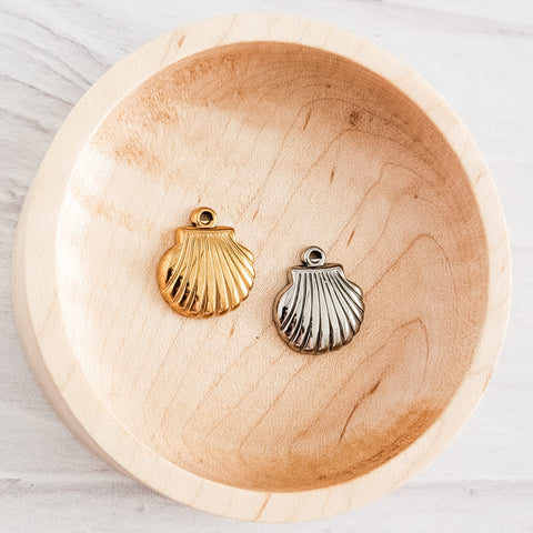 Small Scallop Shell Stainless Steel Charm (Silver or Gold), 10 Pieces, Charm #1