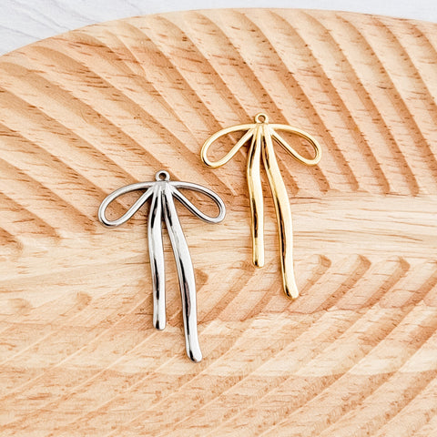 Large Draped Bow Stainless Steel Pendant (Silver or Gold), 10 Pieces, Bow #45