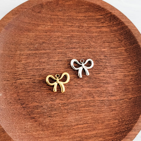 Small Looped Bow Stainless Steel Charm (Silver or Gold), 10 Pieces, Bow #46
