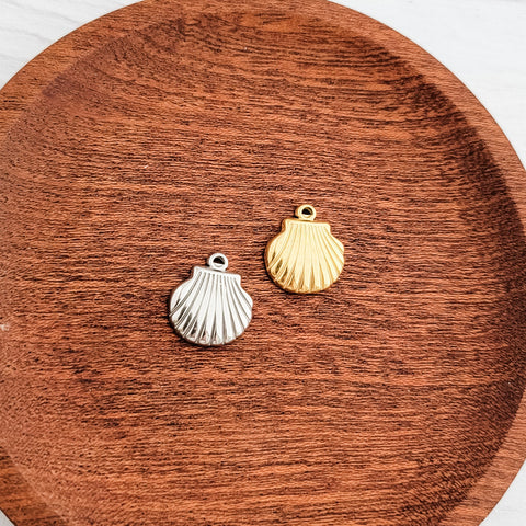 Small Scallop Shell Stainless Steel Charm (Silver or Gold), 10 Pieces, Charm #1