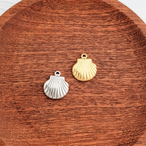 Small Scallop Shell Stainless Steel Charm (Silver or Gold), 10 Pieces, Charm #1