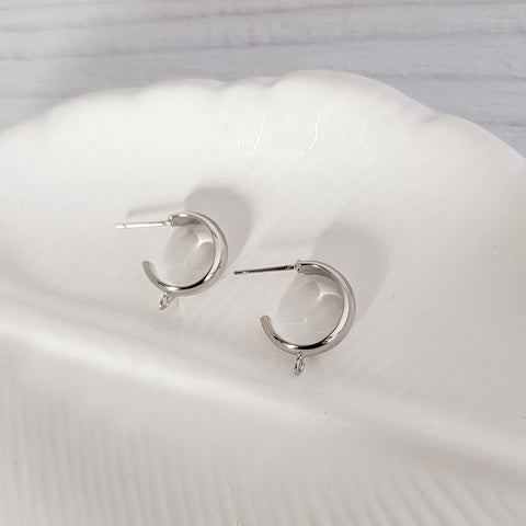 Silver Small Half Hoop with Perpendicular Loop, 10 Pieces, Hoop #8