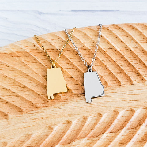Alabama Pendant Necklace (Silver or Gold), 1 Total, Metal Blank #162