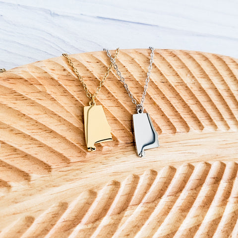 Alabama Pendant Necklace (Silver or Gold), 1 Total, Metal Blank #162