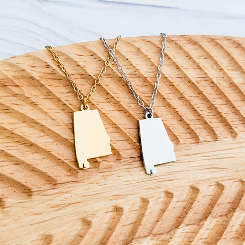 Alabama Pendant Necklace (Silver or Gold), 1 Total, Metal Blank #162