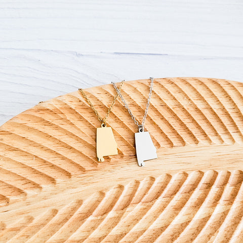Alabama Pendant Necklace (Silver or Gold), 1 Total, Metal Blank #162