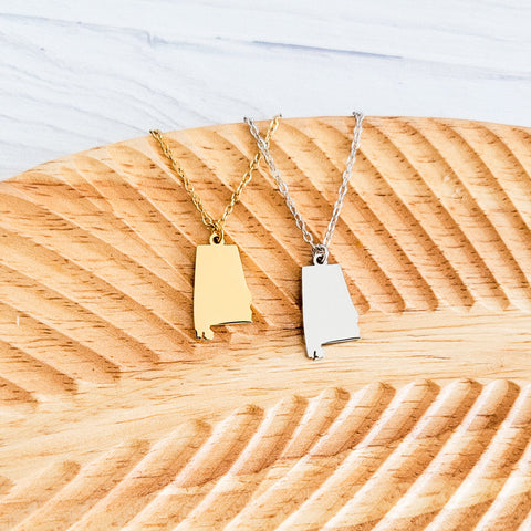Alabama Pendant Necklace (Silver or Gold), 1 Total, Metal Blank #162