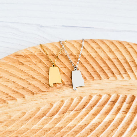 Alabama Pendant Necklace (Silver or Gold), 1 Total, Metal Blank #162