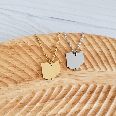 Ohio Pendant Necklace (Silver or Gold), 1 Total, Metal Blank #164